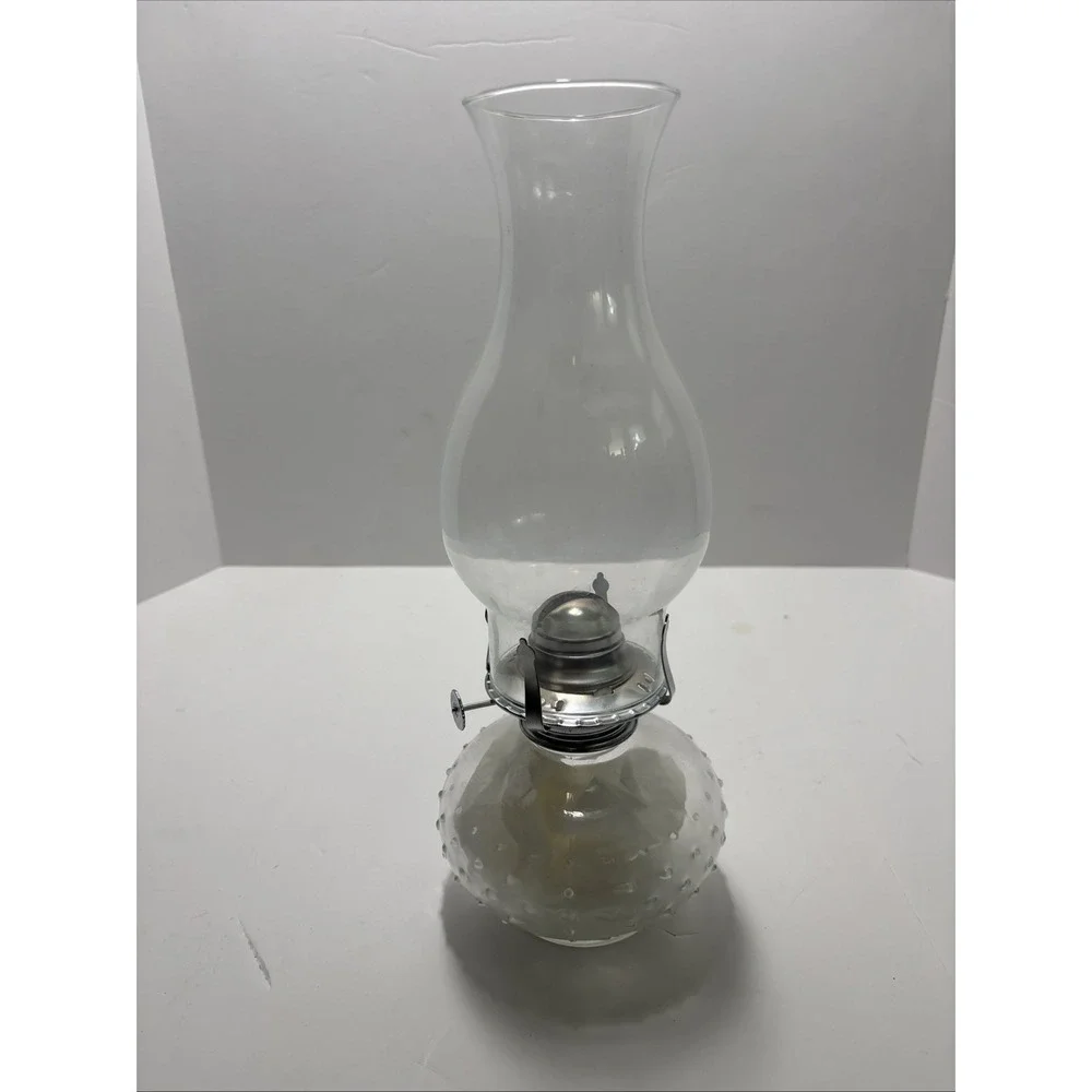 Lamplight Farms Hurricane Silver Oil Lamp Clear Hobnail Glass Bass No Wick EUC